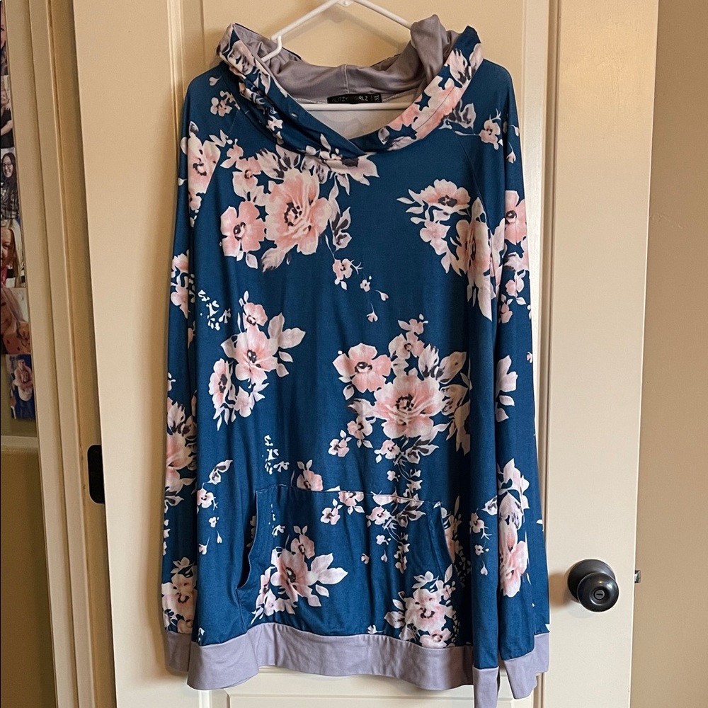 Floral Blue and Pink Women's Hoodie